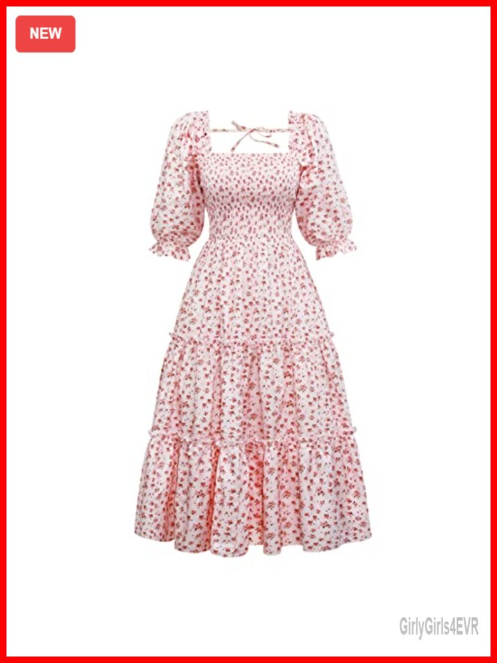 Boho Floral Square Neck Ruffle Midi Dress Flowy Beach Party